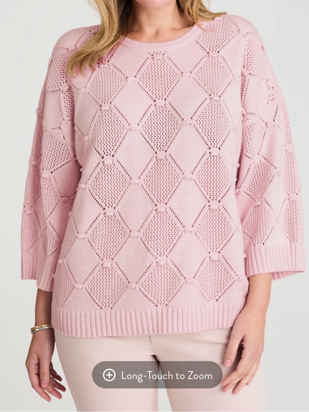 NWT J. Jill Soft Pink Openwork Diamond-Patterned Textured Sweater. Size 2x.